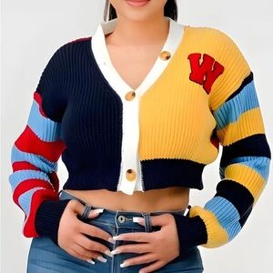 Pre-own, SHEIN Multicolor Cropped long sleeve Cardigan in a Women’s Size Small.